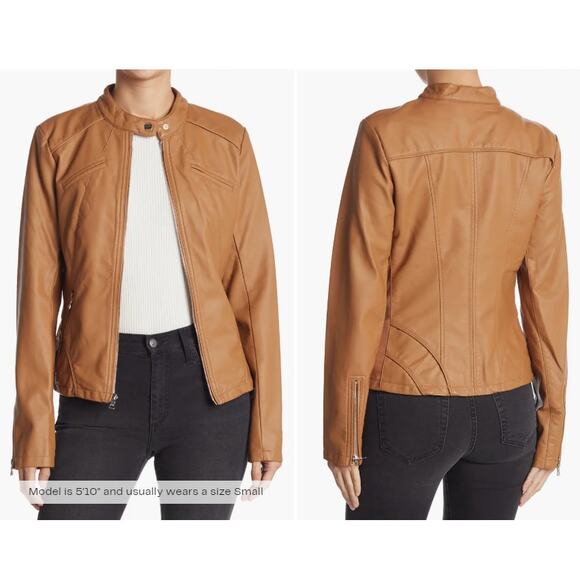 Guess Faux Leather Racer Jacket Size Large - Picture 1 of 6